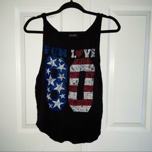 NWOT UO American US Fun Love Black Graphic Tank Top